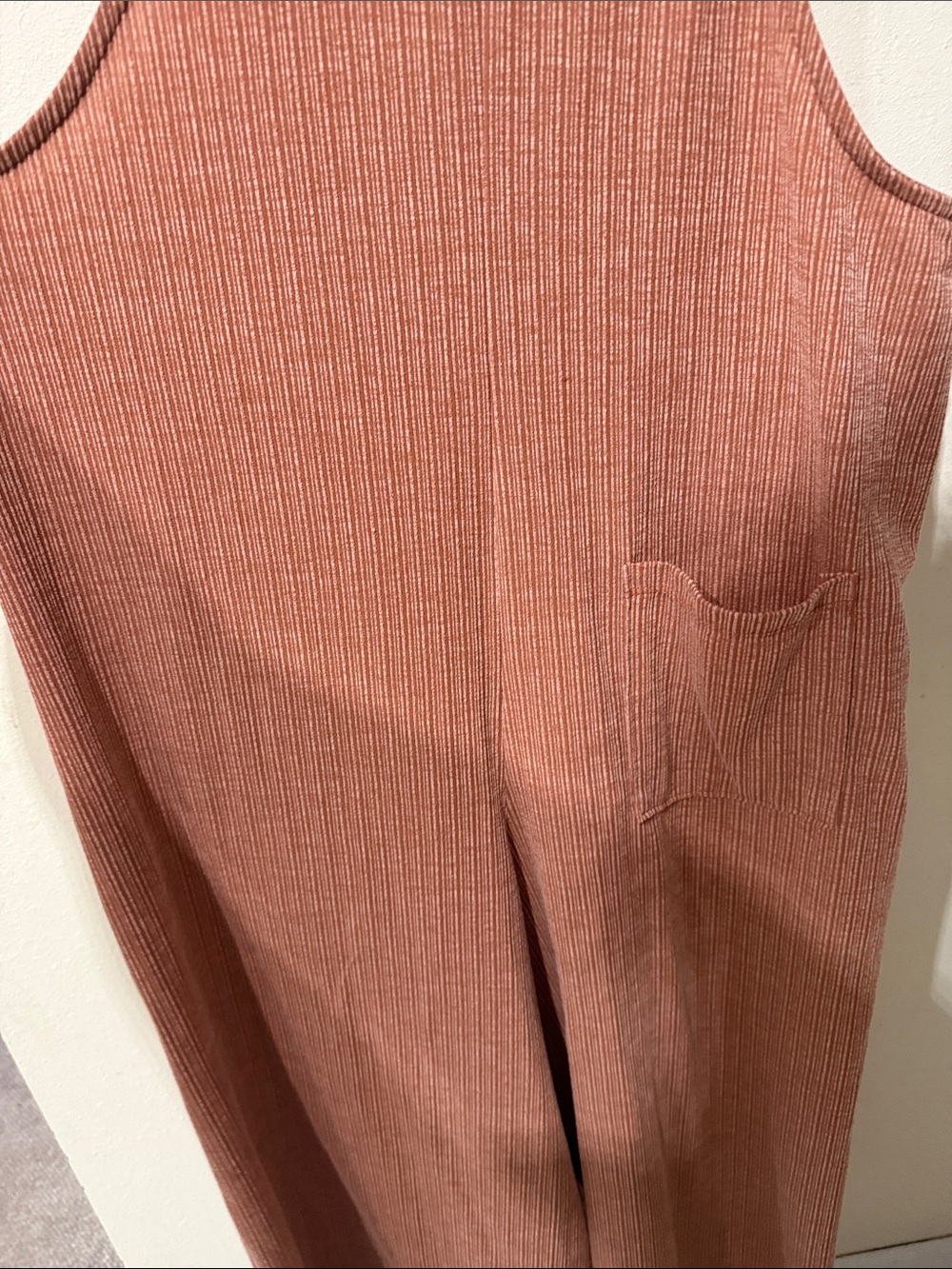 Three Bird Nest High Hopes Overalls Boho Jumpsuit in Rust Ribbed Wide-Leg - Picture 6 of 7